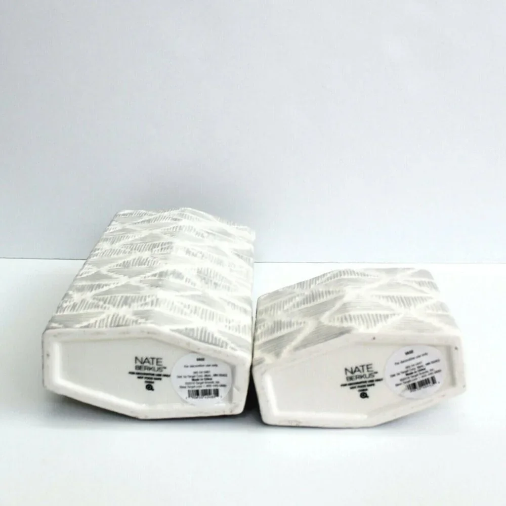 Nate Berkus Etched White & Gray Ceramic Decorative Vase Set of 2